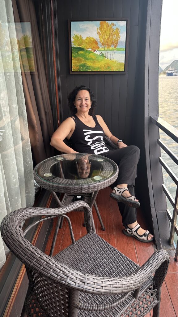 image of the author, Fauzia Rizvi's friend, Inga sitting on the cruise 